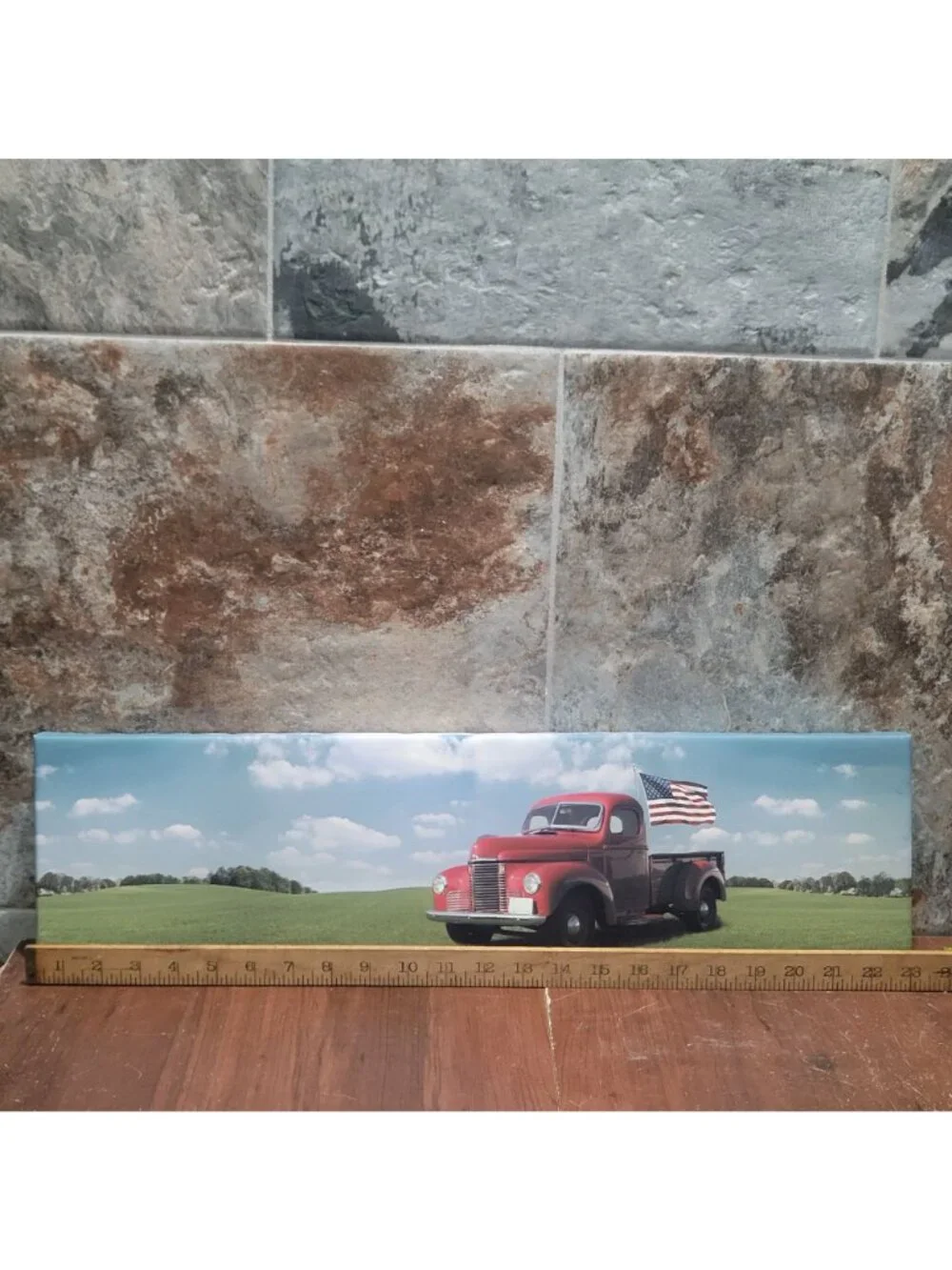 Wall Decor Hanging Picture Red Truck American Flag USA